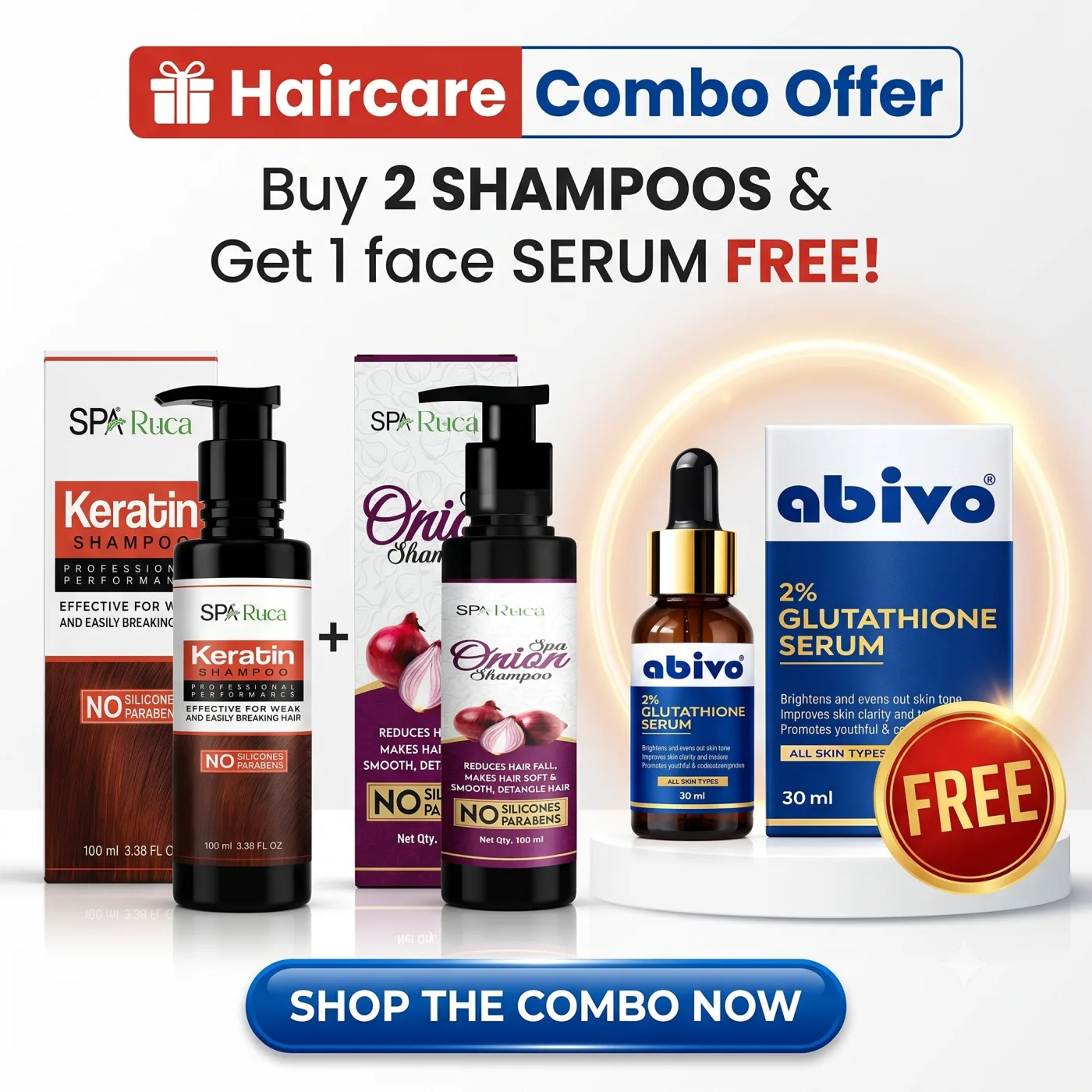 Haircare combo offer: buy 2 shampoos and get 1 face serum free